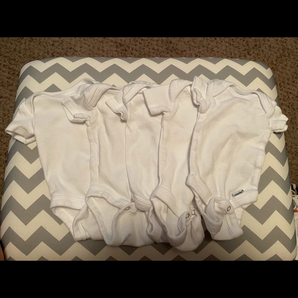5- white Preemie onesies